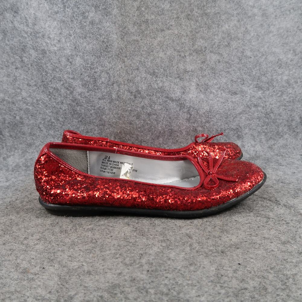 Xhilaration Shoes Kids Girls 2.5 Ballet Flats Red Glitter Bow Slip On Round Toe
